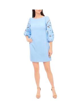 Vince Camuto Light Blue Crepe Shift Embroidered Dress Womens 10 NEW